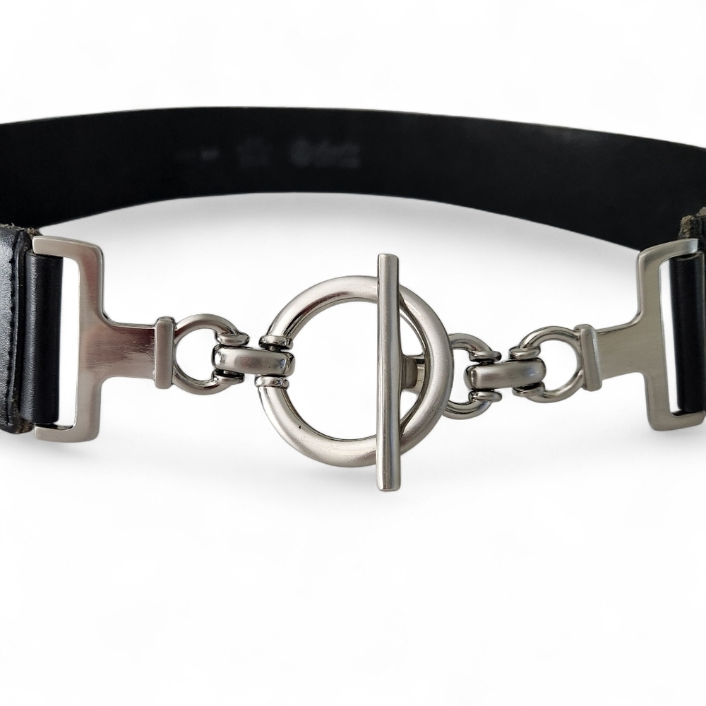 LANDES – Black Genuine Leather Toggle Clasp Waist Belt s - Picture 2 of 8